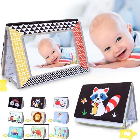 NEW Tummy Time Mirror Toys with High Contrast Soft Book - Picture 3 of 10